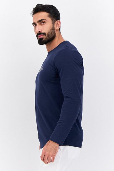 French Connection Men Crew Neck Long Sleeve Brand Logo T Shirt, Navy