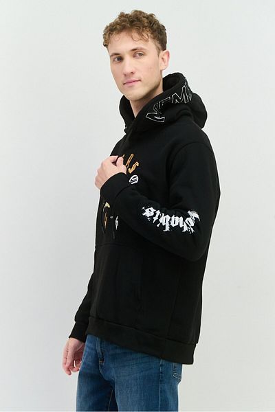 Members Only Men Hooded Embraided Long Sleeves Sweatshirt, Black