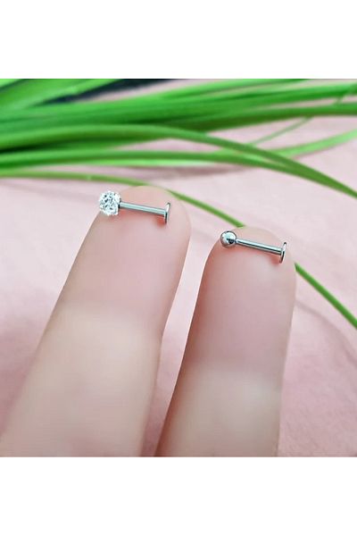 Begonia Accessories 316L Surgical Steel -8 mm Double Set Labret Piercing with Ball End