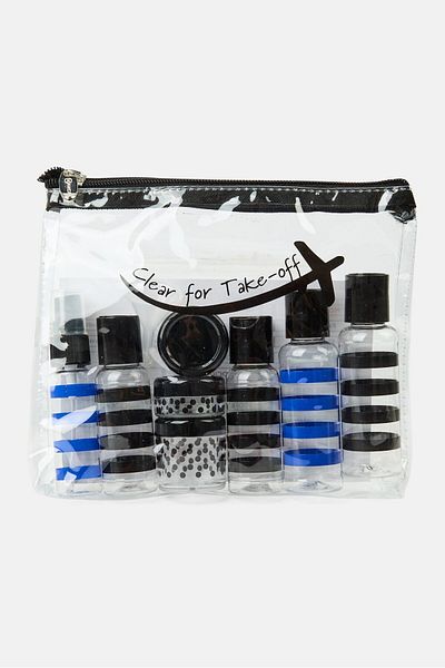 Miamica 10 Piece Stripe Travel Bottle Kit, Transparent