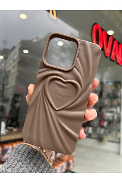 OVADA İphone 15 Pro Uyumlu 3D Kalp Desenli Mat Silikon Kılıf