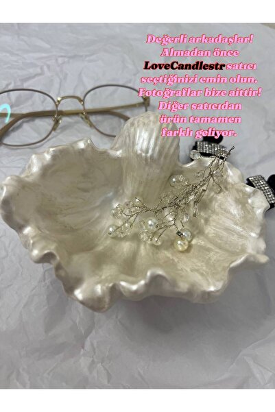 Love Candle Dekor İnci Görünümlü Deniz Kabuğu Takı Tabağı | Parlak İstiridye Obje - Hediye ve Dekoratif Sunumluk