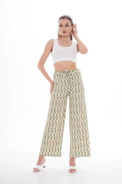 ŞİMAL Women's Ribbon Pattern Wide Leg Trousers 250026   -