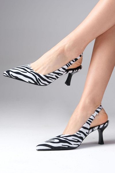 Mio Gusto Winola White Zebra Pattern Heeled Women's Shoes