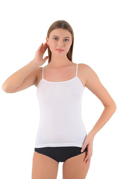 CENNETOĞLU Women's White 3 Pieces Rope Strap Tank Top 100% Cotton Special Packaged Package