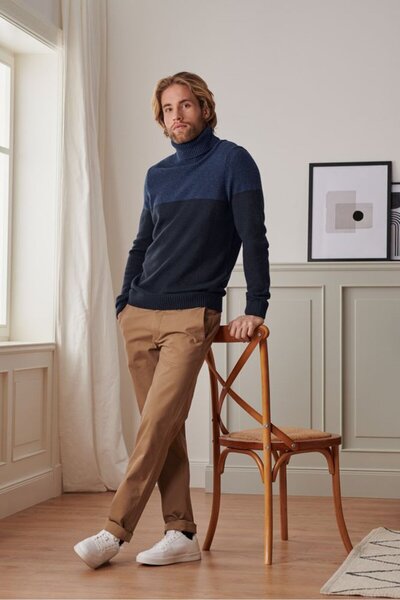 Tchibo Men Mock Neck Knitted Pullover Sweater, Navy Blue