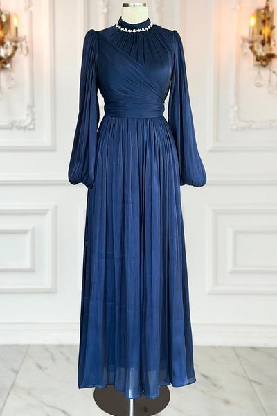 Amine Hüma Βραδινό φόρεμα Navy Blue Pelin
