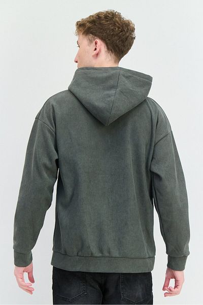 Members Only Men Long Sleeve Ribbed Hooded Sweatshirt, Basil