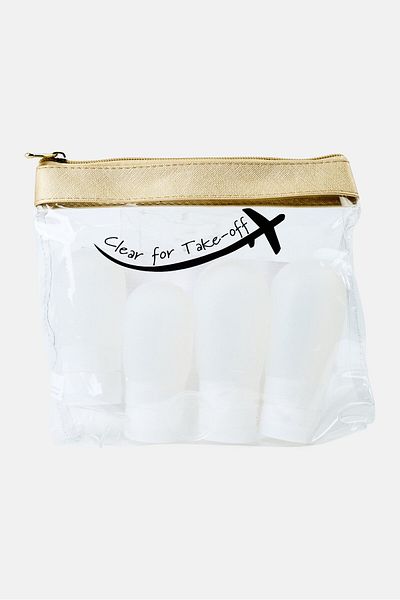 Miamica 4 Pcs Compliant Bottles And Travel Toiletry Bag, Transparent