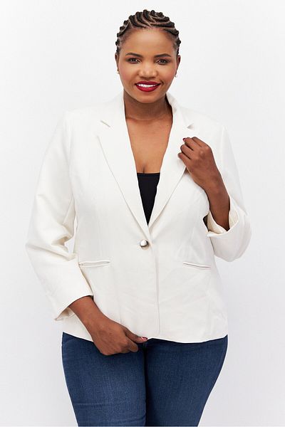 Anne Klein Women Plus Size Notched Collar Solid Blazer, White