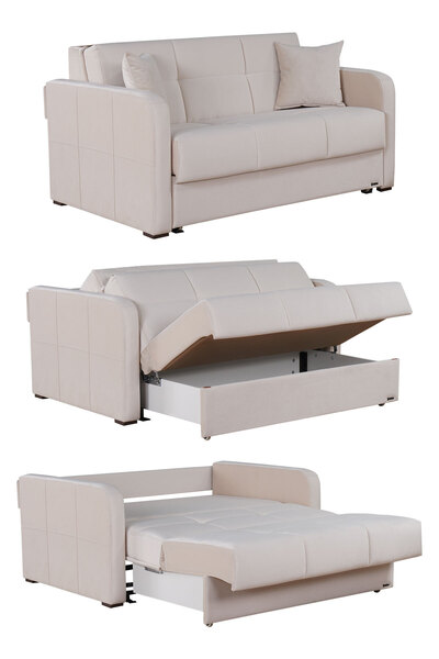 Kilim Mobilya Adonis İki Kişilik Yataklı ve Bazalı Kanepe 140'lık Krem