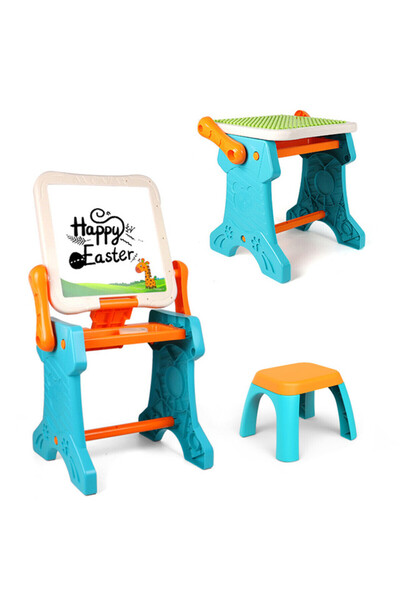 Little Story مجموعة طاولة مكعبات 2 في 1 ذات وجهين ولوحة تعليمية مغناطيسية مع ...