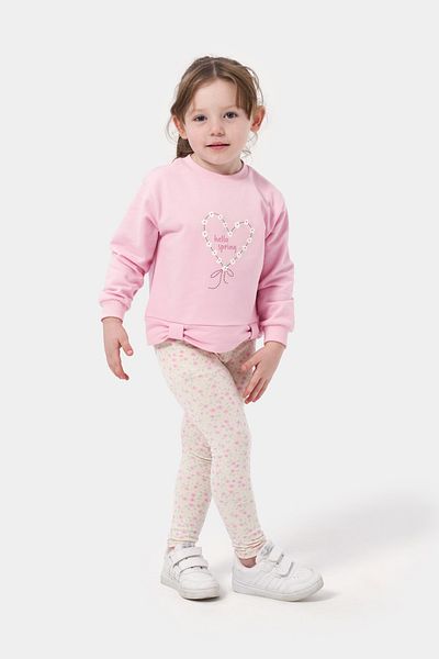 Minipodyum Girl's Printed Two-Piece Set with Bow and Waist Leggings