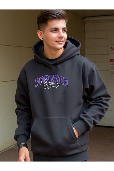 DEEPSENCE Unisex Black Hooded Oversize Sweatshirt Forever