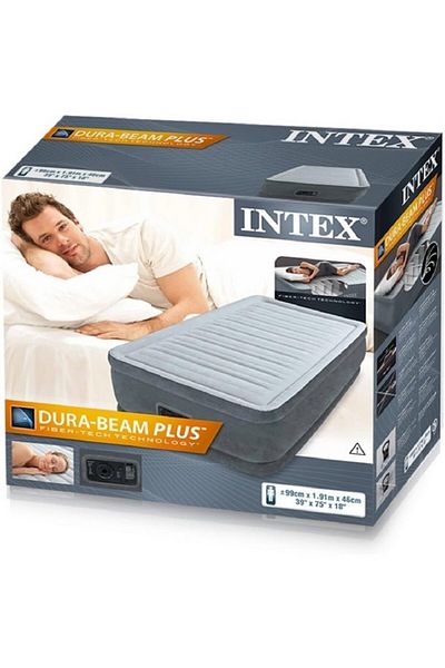 Intex Twin Fiber-Tech Technology Dura-Beam Comfort-Plush Air Bed with Built-in Pump