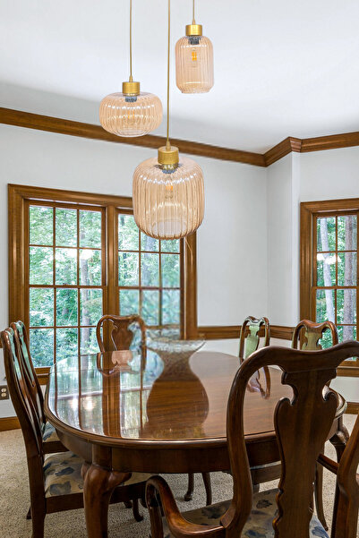 Fer Avize Nergis Modern 3lü Avize Sarkıt Dekoratif Camlı Mutfak Cafe Salon İç mekan