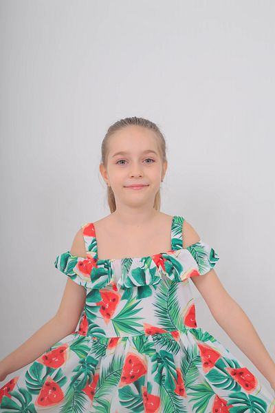 Filizdens Kids Rochie pentru fete, cu model pepene verde, căptușită cu crepon, mânecă fără bretele Rochie casual Rochie de zi de naștere