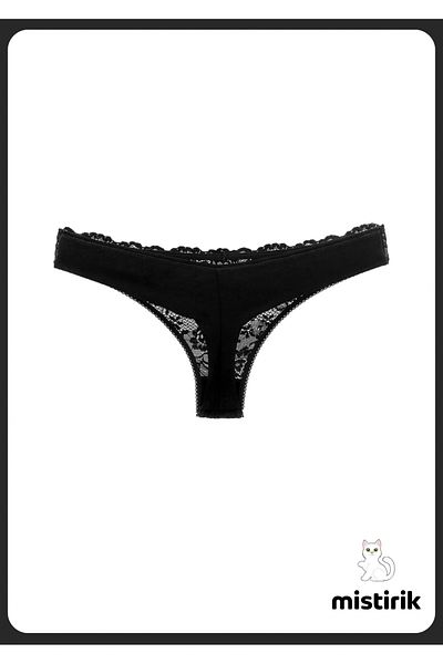 MİSTİRİK Soft Sand Masara Model Sting - Chiloți Thong Negru Semi Dantela