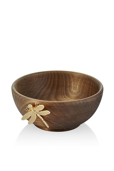 SETABIANCA Ξύλινο Πιάτο Seta Dragonfly με Φιγούρα Χρυσό 23*23*10 εκ
