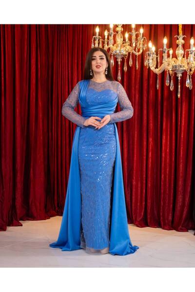 ZENABİYEM فستان سهرة من Zena Fashion مطرز بالخرز مع حزام على الخصر