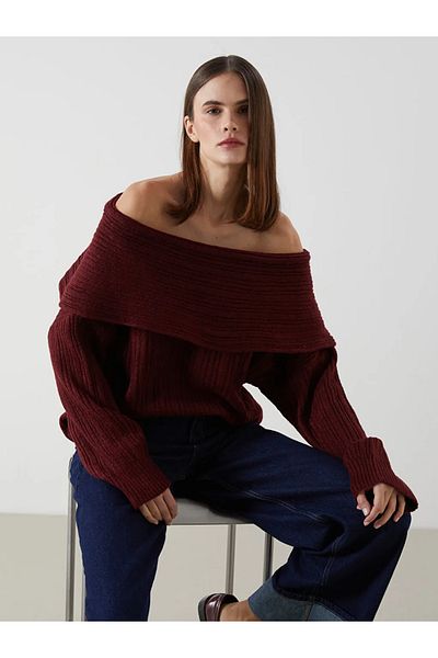 LC Waikiki Xside Burgundy Boat Neck Women's Knitwear Sweater