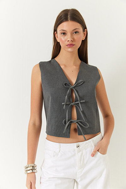 Bianco Lucci Γυναικείο υφαντό γιλέκο με φιόγκο 60261380