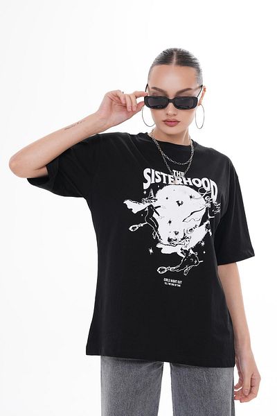 ŞİMAL Tricou oversize pentru damă, cu imprimeu în față, cu decolteu rotund 250118   -