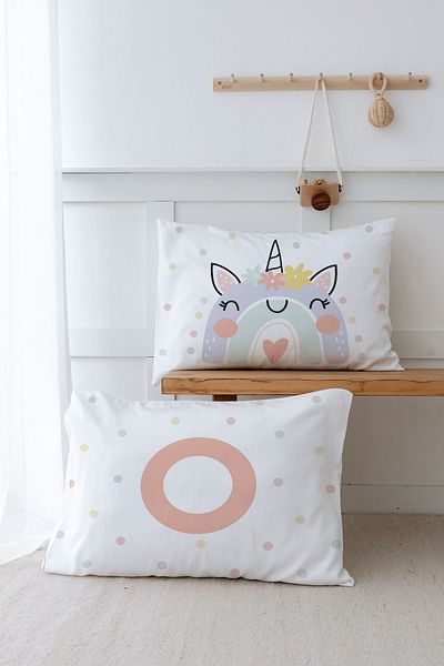 Tuğba Kuğu Μαξιλαροθήκη 2 τεμαχίων με σχέδιο Unicorn - Salmon, 50x70cm - Letter Series