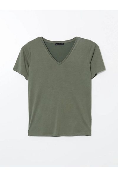 LC Waikiki Lcwaikiki Classic Khaki V-Neck Women's T-Shirt