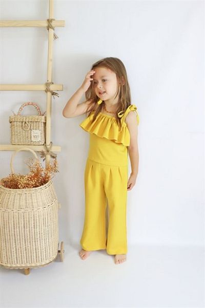 Parla Kids Girls Ruffle Yellow Ruffled Blouse Pants Bottom Top Suit
