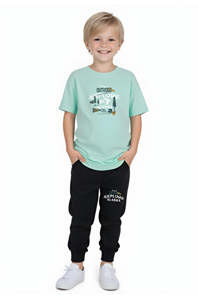 FYK COLLECTİON Istražite Aljasku Štampano Kratki rukav za dečake Set gornjeg ...