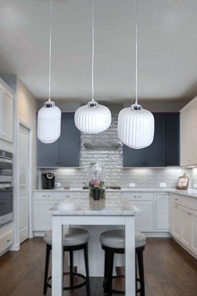 Fer Avize Nergis Modern 3-Piece Chandelier Row Decorative Glass Kitchen Cafe Living Room Indoor