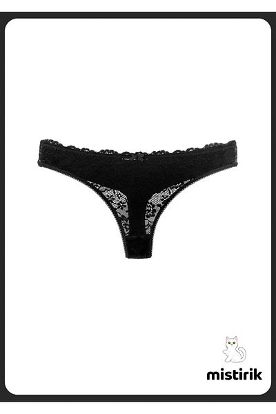 MİSTİRİK Soft Sand Masara Model Sting - Chiloți Thong Negru Semi Dantela
