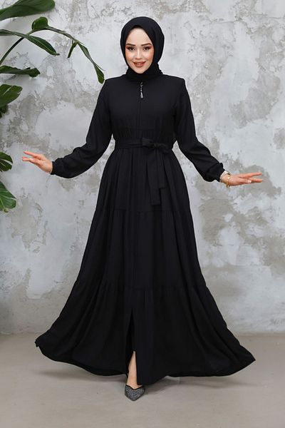 Neva Style Layered Pleated Black Hijab Abaya 80781S