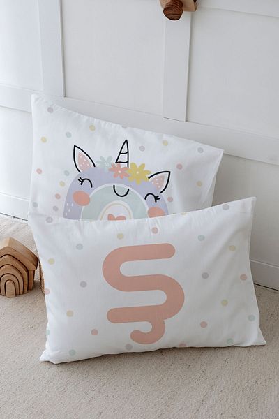 Tuğba Kuğu 2 Μαξιλαροθήκη (50x70) Salmon Unicorn - Letter Series - Letter S