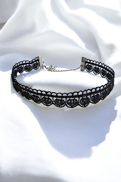 PETEK AKSESUAR Gothic Black Lace Guipure Choker Necklace