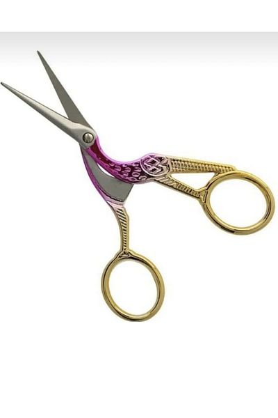 OZN AKSESUAR Vintage Pink Gold Embroidered and Stitched Engagement Scissors - Stork Shaped