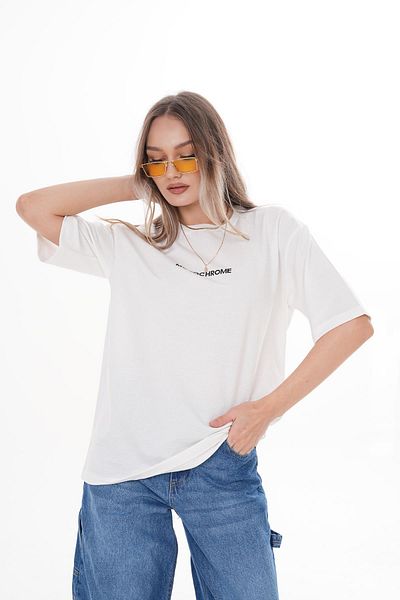 ŞİMAL Tricou oversize pentru damă, cu decolteu rotund, cu text imprimat pe față 250125   -