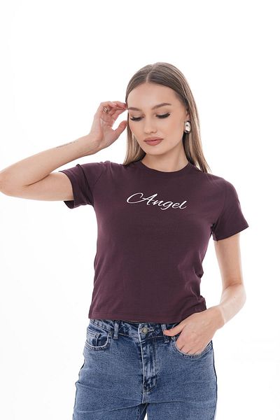 ŞİMAL Tricou de damă cu imprimeu text cu decolteu 250107   -