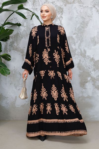 Neva Style Φόρεμα Hijab με λουλούδια μαύρο 25491S