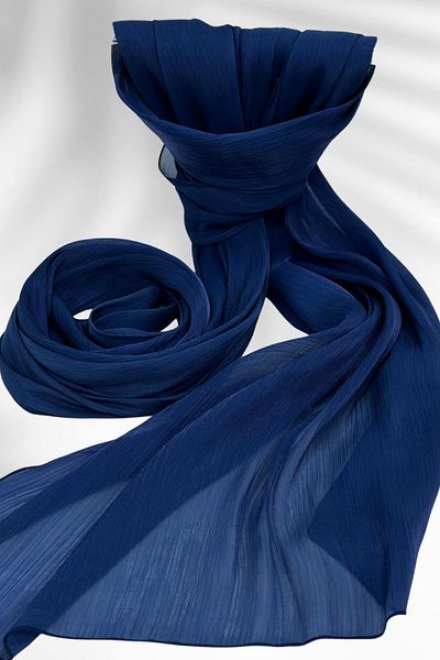 Amine Hüma Satin Textured Janjan Evening Dress Shawl 75*180 Navy Blue