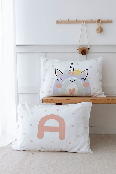Tuğba Kuğu 2 Μαξιλαροθήκες (35X45) Salmon Unicorn - Letter Series - Letter A