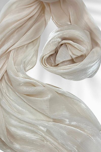 Amine Hüma Satin Textured Janjan Evening Dress Shawl 75*180 Ecru