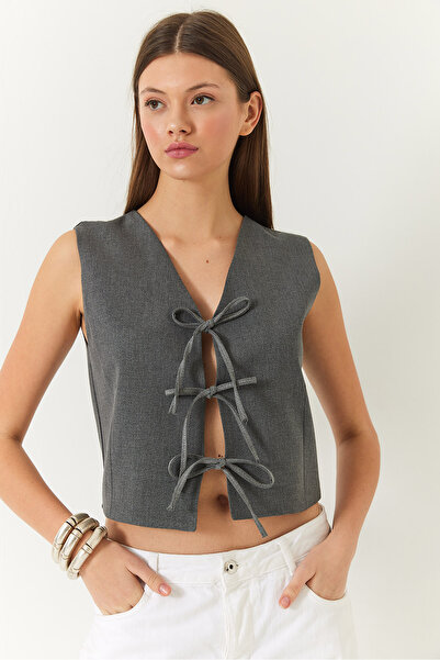 Bianco Lucci Γυναικείο υφαντό γιλέκο με φιόγκο 60261380