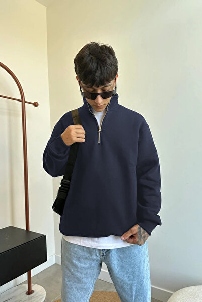 YAKAMEL Pulover pentru bărbați, cu jumătate de fermoar, cu guler ridicat