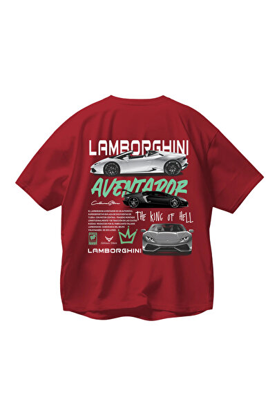 SVART WEAR Unisex Roșu supradimensionat Lamborghini tricou