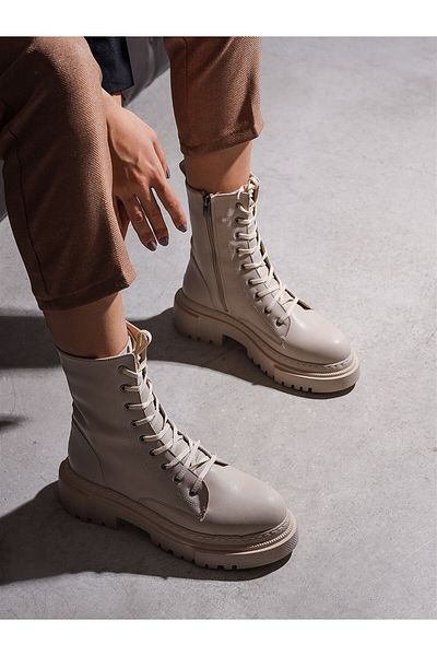 Zerenyus Γυναικείες μπότες BRİA Nude Lace-Up Thick Sole