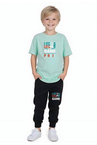 FYK COLLECTİON Game Play Printed Boy's Short Sleeve Bottom-Top Suit