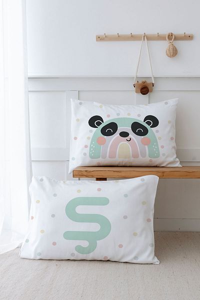 Tuğba Kuğu 2 Μαξιλαροθήκες (50x70) Mint Blue Panda - Letter Series - Letter S