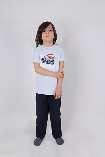 koza iç giyim Erkek Çocuk Pamuklu Kısa Kollu Baskılı Pijama Takımı
